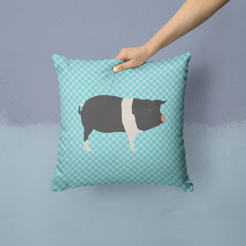 Hampshire Pig Blue Check Decorative Throw Pillow 14x14 Indoor Outdoor Accent Cushion, Fabric Cover with Insert for Sofa, Bed, Porch & Living Room