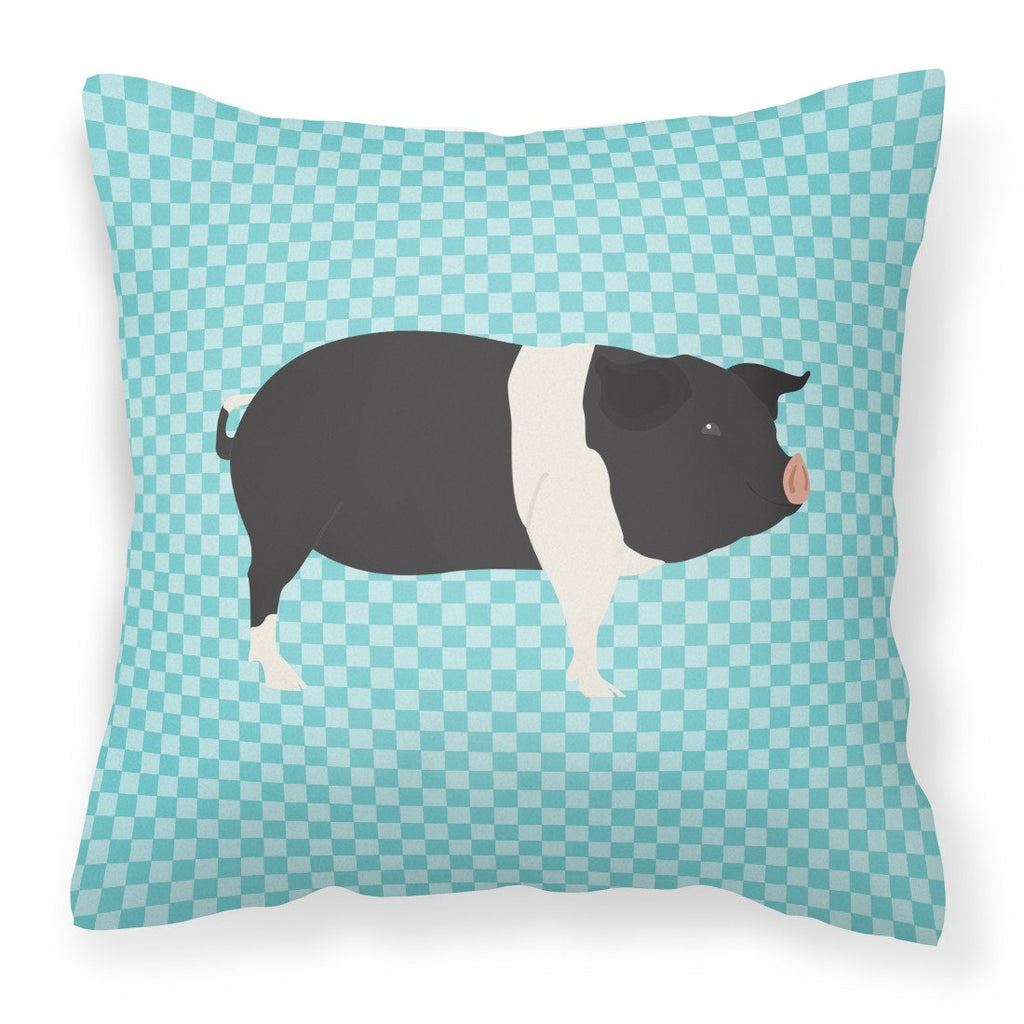 Hampshire Pig Blue Check Decorative Throw Pillow 18x18 Indoor Outdoor Accent Cushion, Fabric Cover with Insert for Sofa, Bed, Porch & Living Room