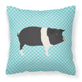 Hampshire Pig Blue Check Decorative Throw Pillow 18x18 Indoor Outdoor Accent Cushion, Fabric Cover with Insert for Sofa, Bed, Porch & Living Room