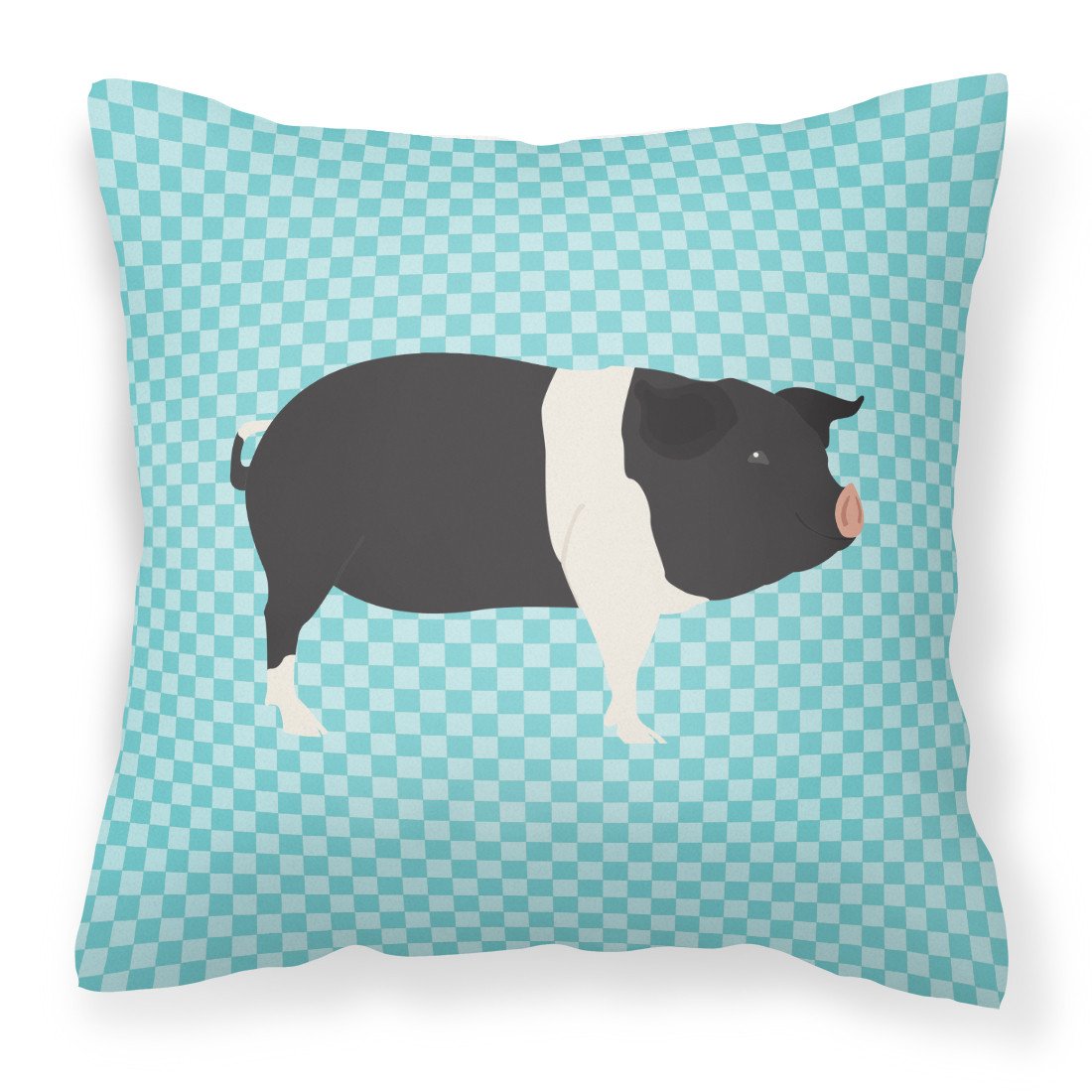 Hampshire Pig Blue Check Decorative Throw Pillow 18x18 Indoor Outdoor Accent Cushion, Fabric Cover with Insert for Sofa, Bed, Porch & Living Room
