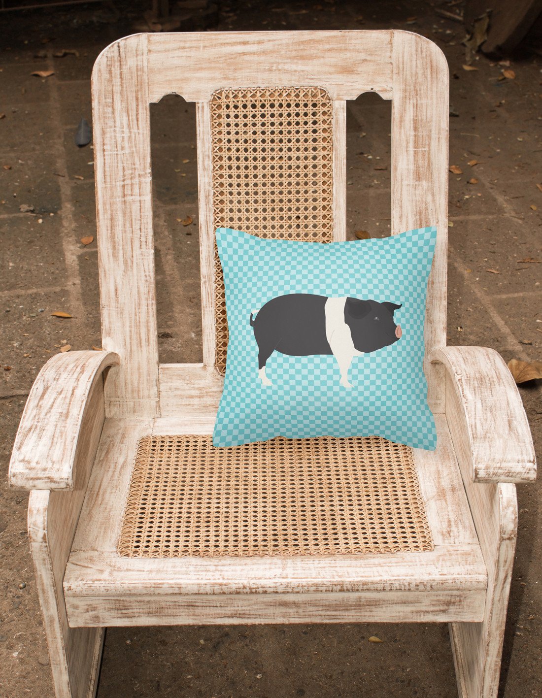 Hampshire Pig Blue Check Decorative Throw Pillow 18x18 Indoor Outdoor Accent Cushion, Fabric Cover with Insert for Sofa, Bed, Porch & Living Room