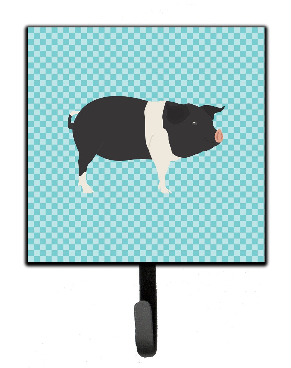 Hampshire Pig Blue Check Leash or Key Holder Wall Hooks, Key Hooks Holder, Coat Rack Wall Mount, Coat Hooks, Hooks for Hanging Keys, Towels, Aprons, Leashes
