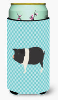 Hampshire Pig Blue Check Tall Boy Hugger Can Cooler Sleeve Machine Washable Drink Collapsible Insulator Beverage Insulated Holder