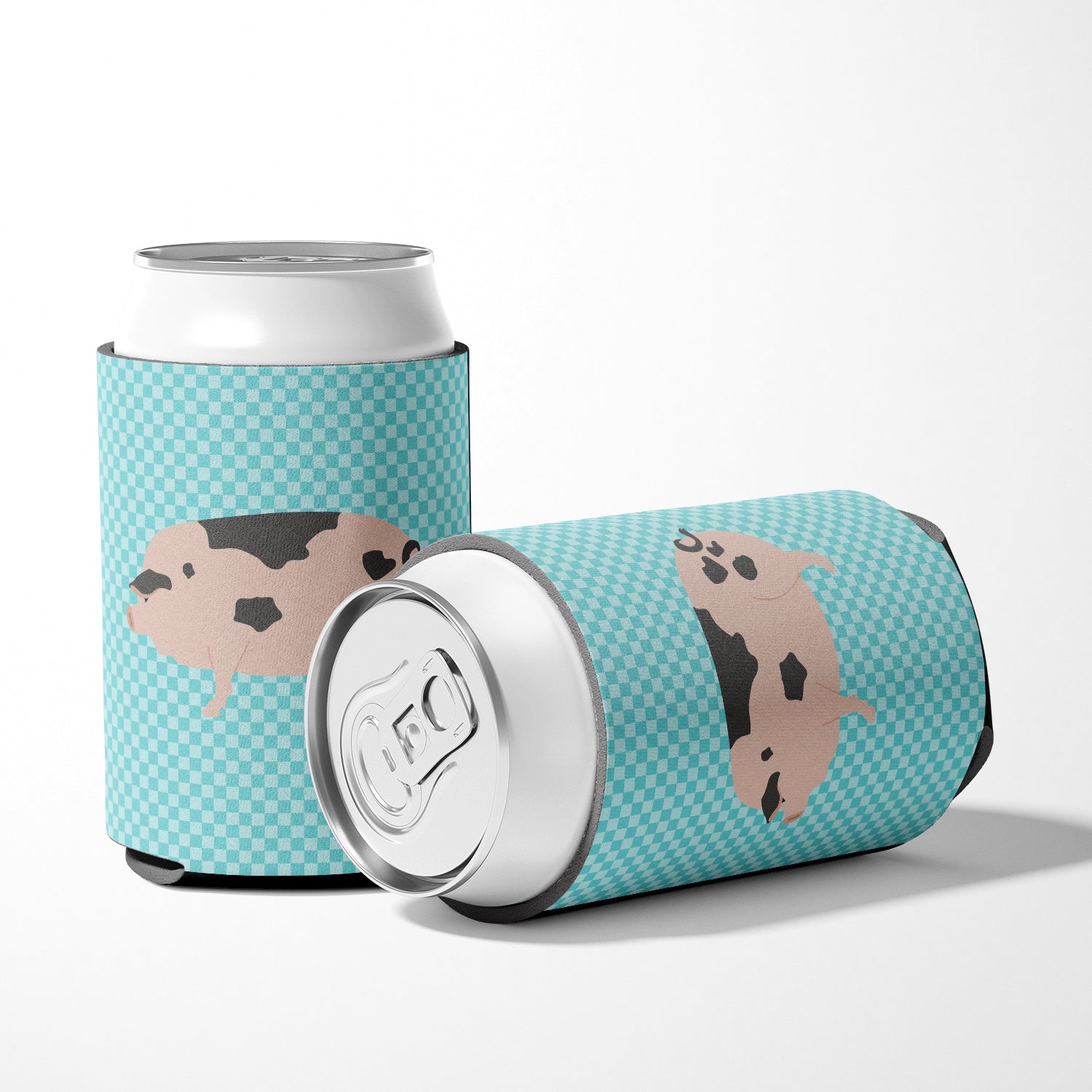 Gloucester Old Spot Pig Blue Check Can or Bottle Hugger Cooler Sleeve for Standard 12 oz Cans, Insulated Foam Beer & Soda Can Hugger Reusable