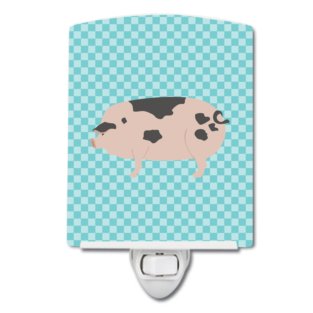 Gloucester Old Spot Pig Blue Check Ceramic Night Light Compact, UL-Certified, Ideal for Bedroom, Bathroom, Nursery, Hallway, Kitchen, 6x4x3, Multicolor