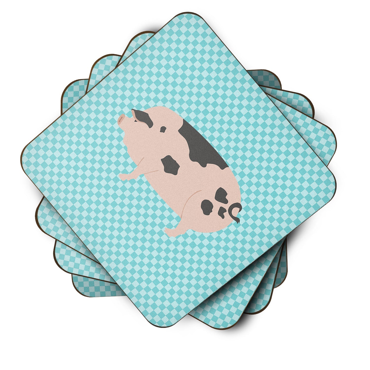 Gloucester Old Spot Pig Blue Check Foam Coasters Set of 4 Cup Coasters for Indoor Outdoor, Tabletop Protection, Anti Slip, Mouse pad Material