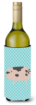 Gloucester Old Spot Pig Blue Check Wine Bottle Hugger Gift Sleeve for Standard 750 ml Bottles, Insulated Reusable Also Fits Mini Shot & Pint Bottles