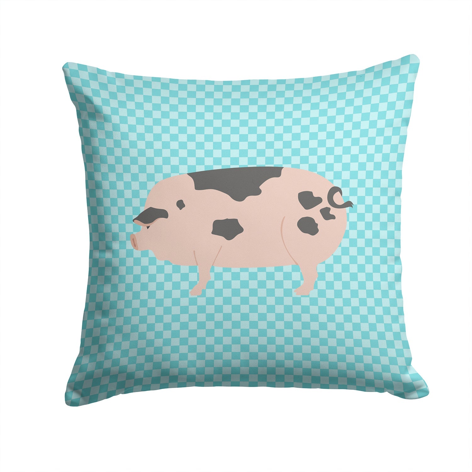 Gloucester Old Spot Pig Blue Check Decorative Throw Pillow 14x14 Indoor Outdoor Accent Cushion, Fabric Cover with Insert for Sofa, Bed, Porch & Living Room
