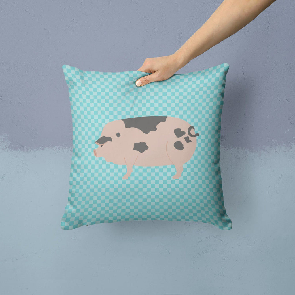 Gloucester Old Spot Pig Blue Check Decorative Throw Pillow 14x14 Indoor Outdoor Accent Cushion, Fabric Cover with Insert for Sofa, Bed, Porch & Living Room