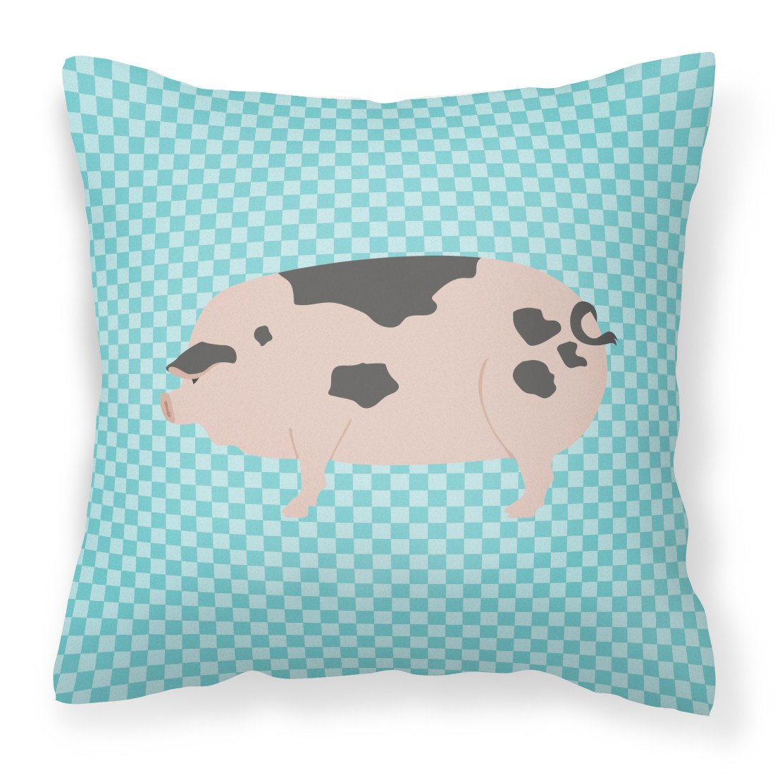Gloucester Old Spot Pig Blue Check Decorative Throw Pillow 18x18 Indoor Outdoor Accent Cushion, Fabric Cover with Insert for Sofa, Bed, Porch & Living Room