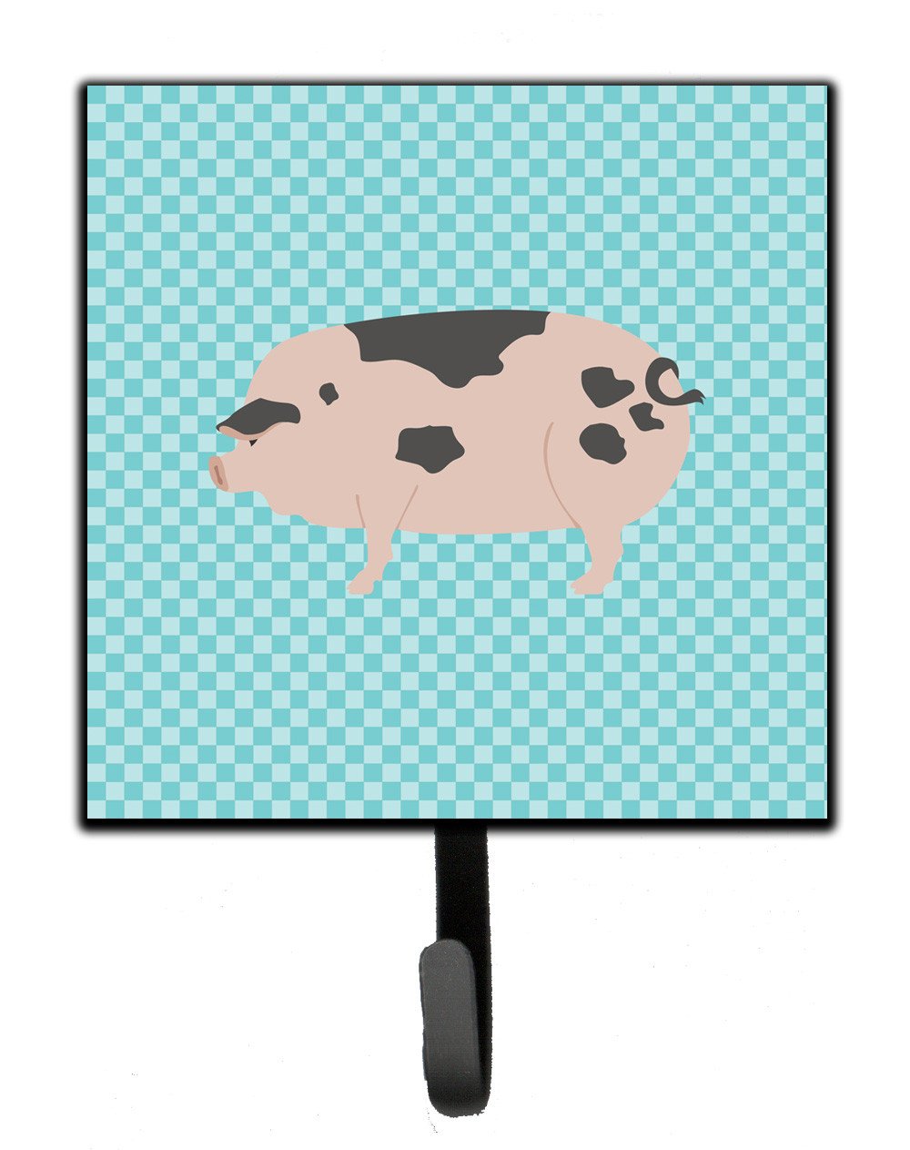 Gloucester Old Spot Pig Blue Check Leash or Key Holder Wall Hooks, Key Hooks Holder, Coat Rack Wall Mount, Coat Hooks, Hooks for Hanging Keys, Towels, Aprons, Leashes