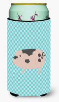 Gloucester Old Spot Pig Blue Check Tall Boy Hugger Can Cooler Sleeve Machine Washable Drink Collapsible Insulator Beverage Insulated Holder