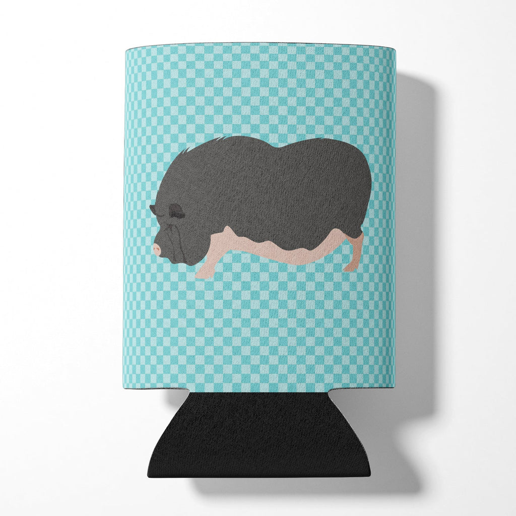 Vietnamese Pot-Bellied Pig Blue Check Can or Bottle Hugger Cooler Sleeve for Standard 12 oz Cans, Insulated Foam Beer & Soda Can Hugger Reusable