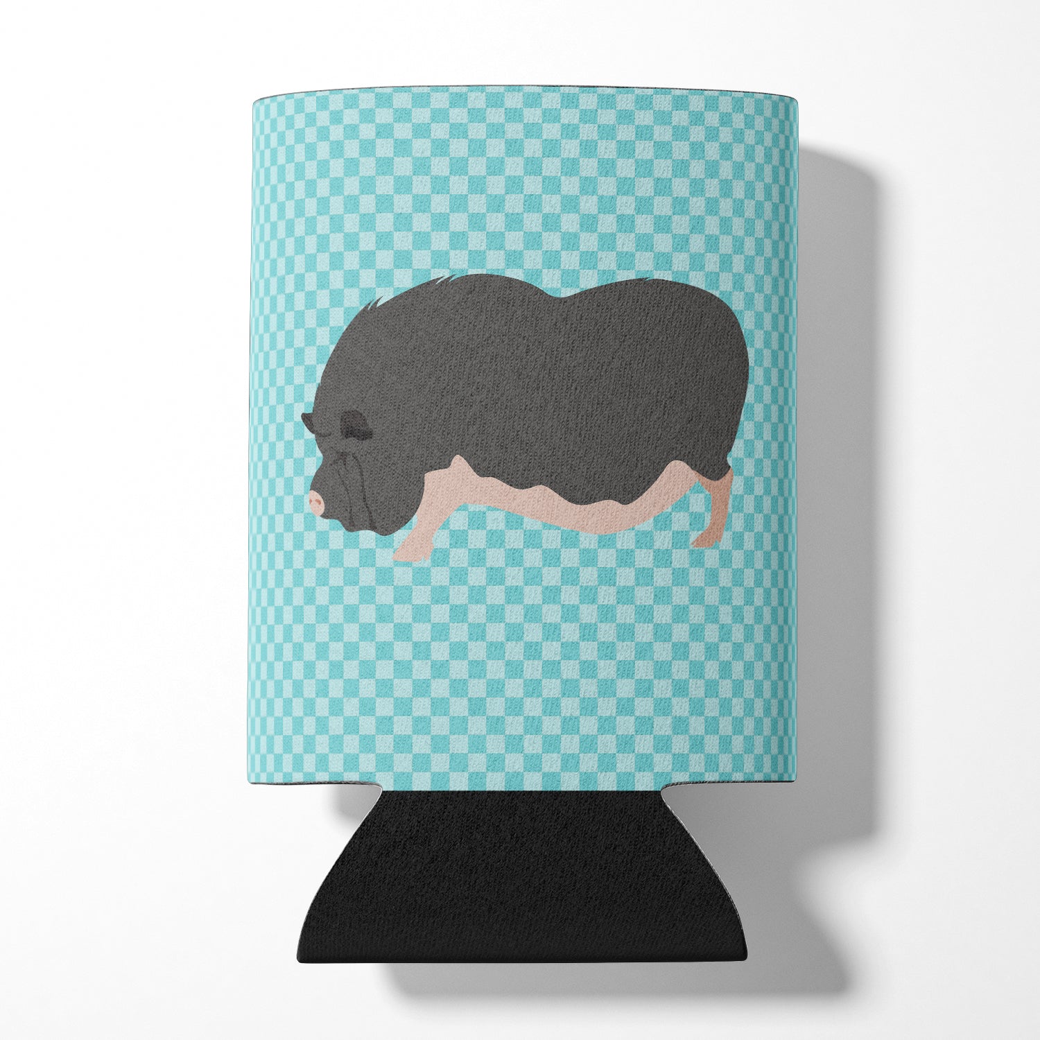 Vietnamese Pot-Bellied Pig Blue Check Can or Bottle Hugger Cooler Sleeve for Standard 12 oz Cans, Insulated Foam Beer & Soda Can Hugger Reusable