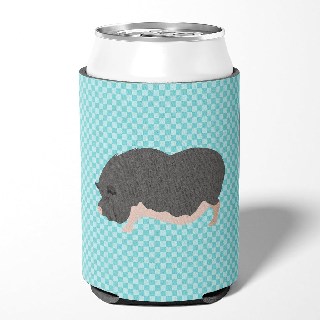 Vietnamese Pot-Bellied Pig Blue Check Can or Bottle Hugger Cooler Sleeve for Standard 12 oz Cans, Insulated Foam Beer & Soda Can Hugger Reusable