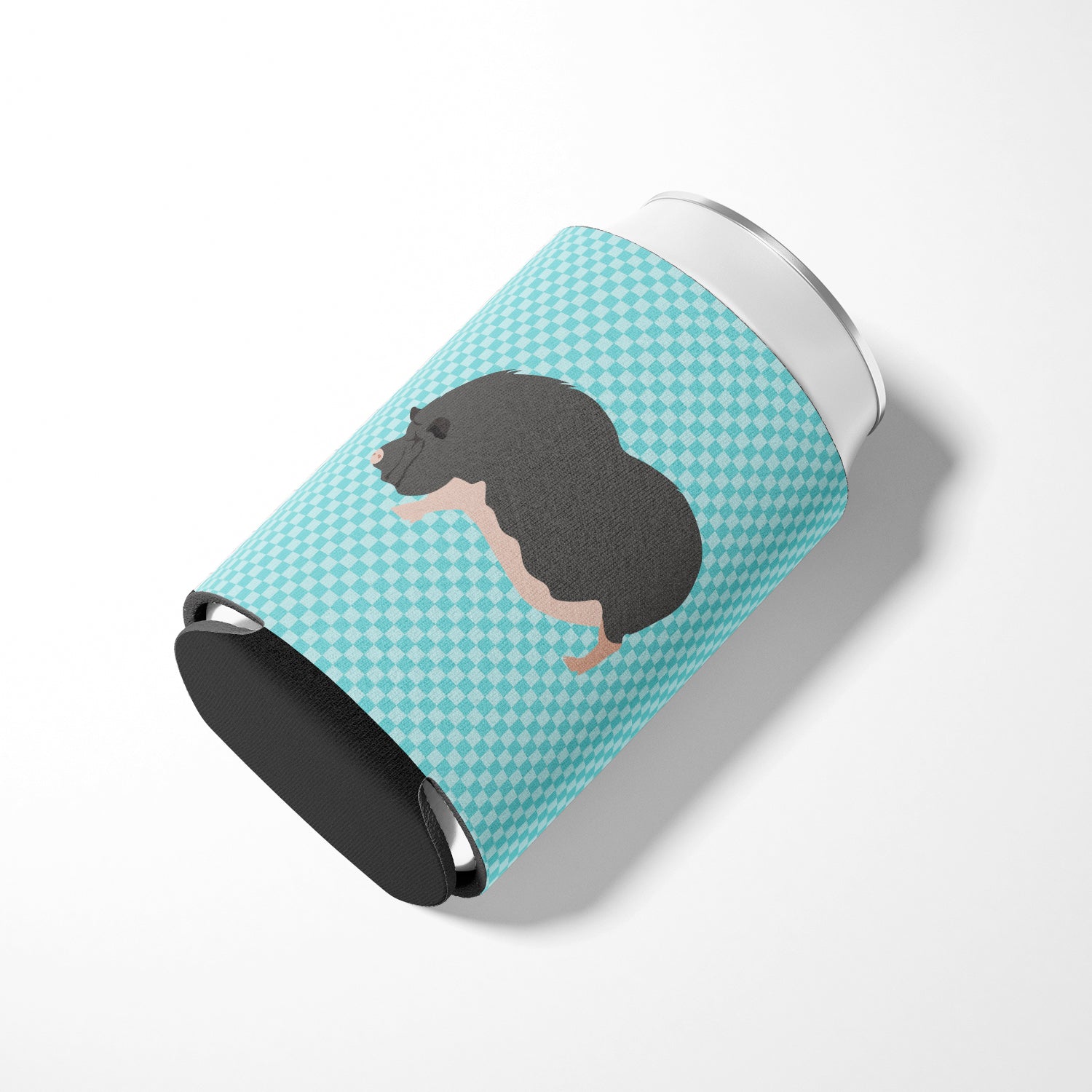 Vietnamese Pot-Bellied Pig Blue Check Can or Bottle Hugger Cooler Sleeve for Standard 12 oz Cans, Insulated Foam Beer & Soda Can Hugger Reusable