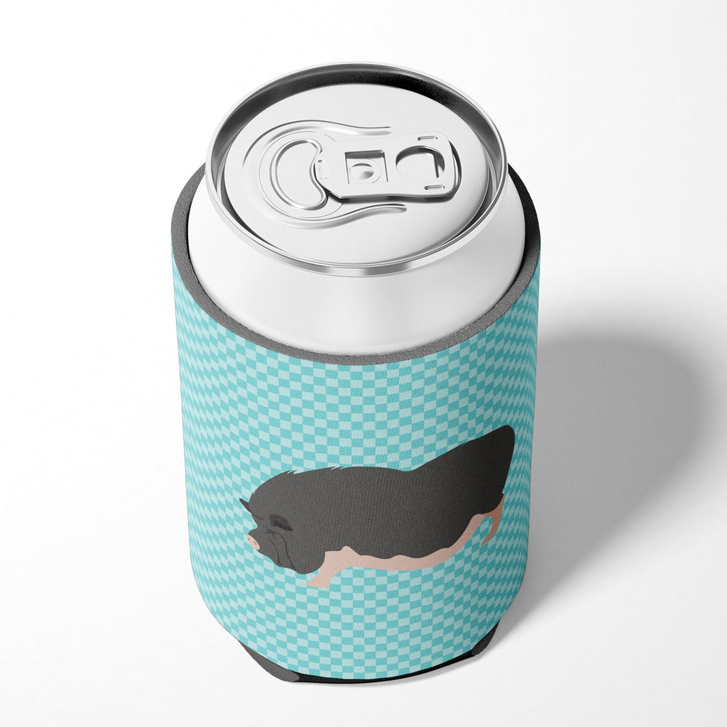 Vietnamese Pot-Bellied Pig Blue Check Can or Bottle Hugger Cooler Sleeve for Standard 12 oz Cans, Insulated Foam Beer & Soda Can Hugger Reusable