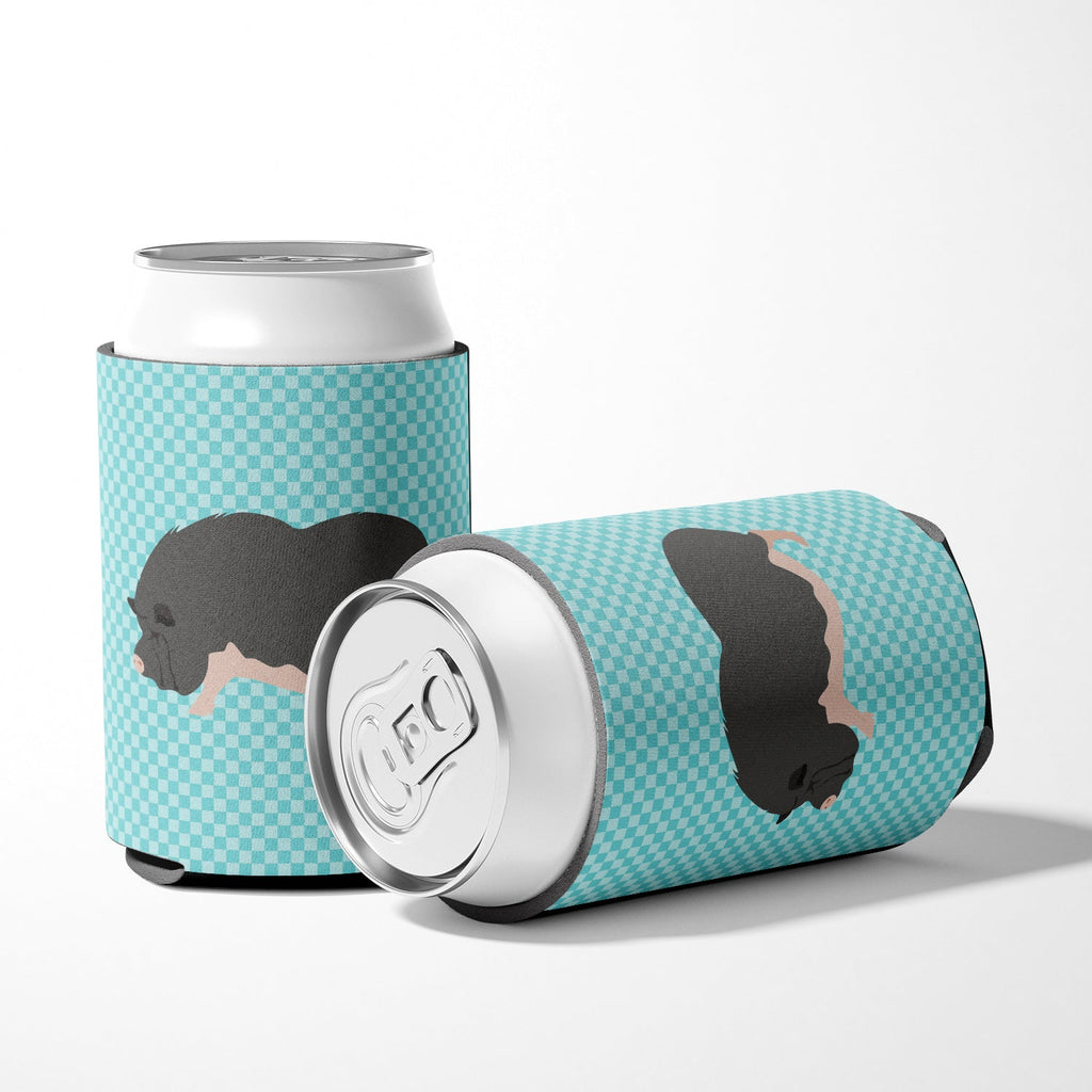Vietnamese Pot-Bellied Pig Blue Check Can or Bottle Hugger Cooler Sleeve for Standard 12 oz Cans, Insulated Foam Beer & Soda Can Hugger Reusable