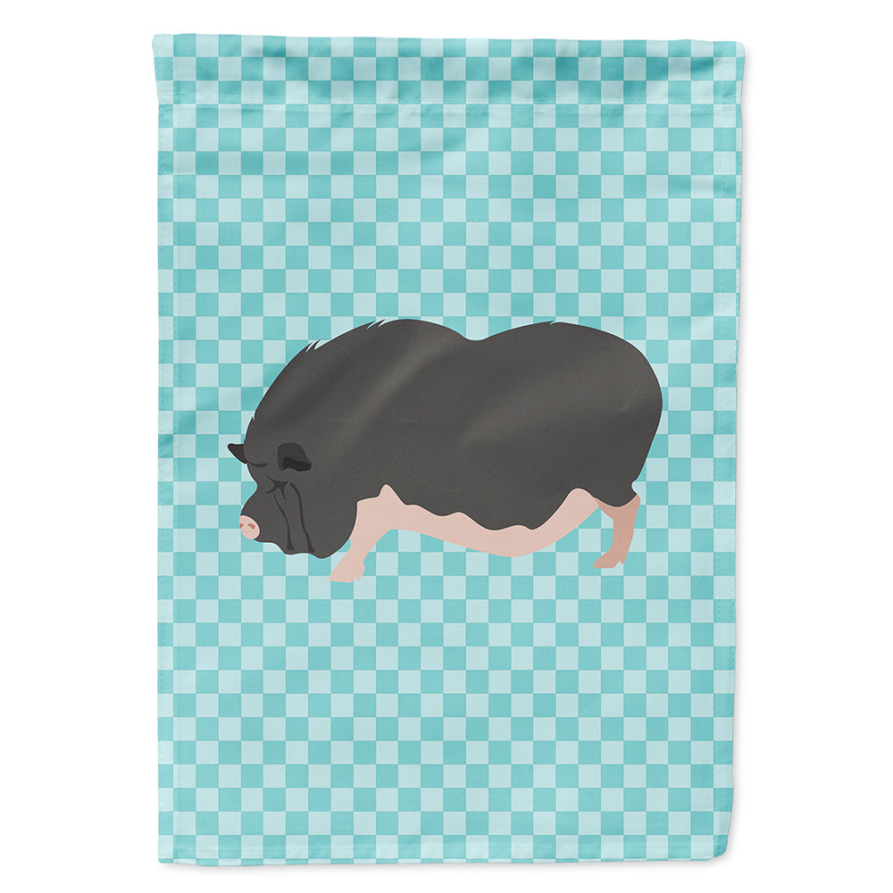 Vietnamese Pot-Bellied Pig Blue Check House Flag 28x40 Porch Sleeve Pole Decorative Outside Yard Banner Artwork Wall Hanging, Polyester