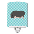 Vietnamese Pot-Bellied Pig Blue Check Ceramic Night Light Compact, UL-Certified, Ideal for Bedroom, Bathroom, Nursery, Hallway, Kitchen, 6x4x3, Multicolor