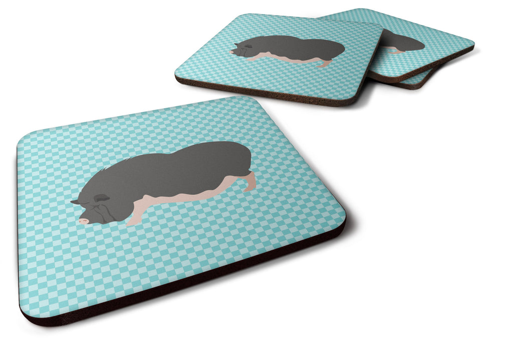 Vietnamese Pot-Bellied Pig Blue Check Foam Coasters Set of 4 Cup Coasters for Indoor Outdoor, Tabletop Protection, Anti Slip, Mouse pad Material