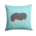 Vietnamese Pot-Bellied Pig Blue Check Decorative Throw Pillow 14x14 Indoor Outdoor Accent Cushion, Fabric Cover with Insert for Sofa, Bed, Porch & Living Room