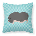 Vietnamese Pot-Bellied Pig Blue Check Decorative Throw Pillow 18x18 Indoor Outdoor Accent Cushion, Fabric Cover with Insert for Sofa, Bed, Porch & Living Room