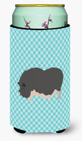 Vietnamese Pot-Bellied Pig Blue Check Tall Boy Hugger Can Cooler Sleeve Machine Washable Drink Collapsible Insulator Beverage Insulated Holder