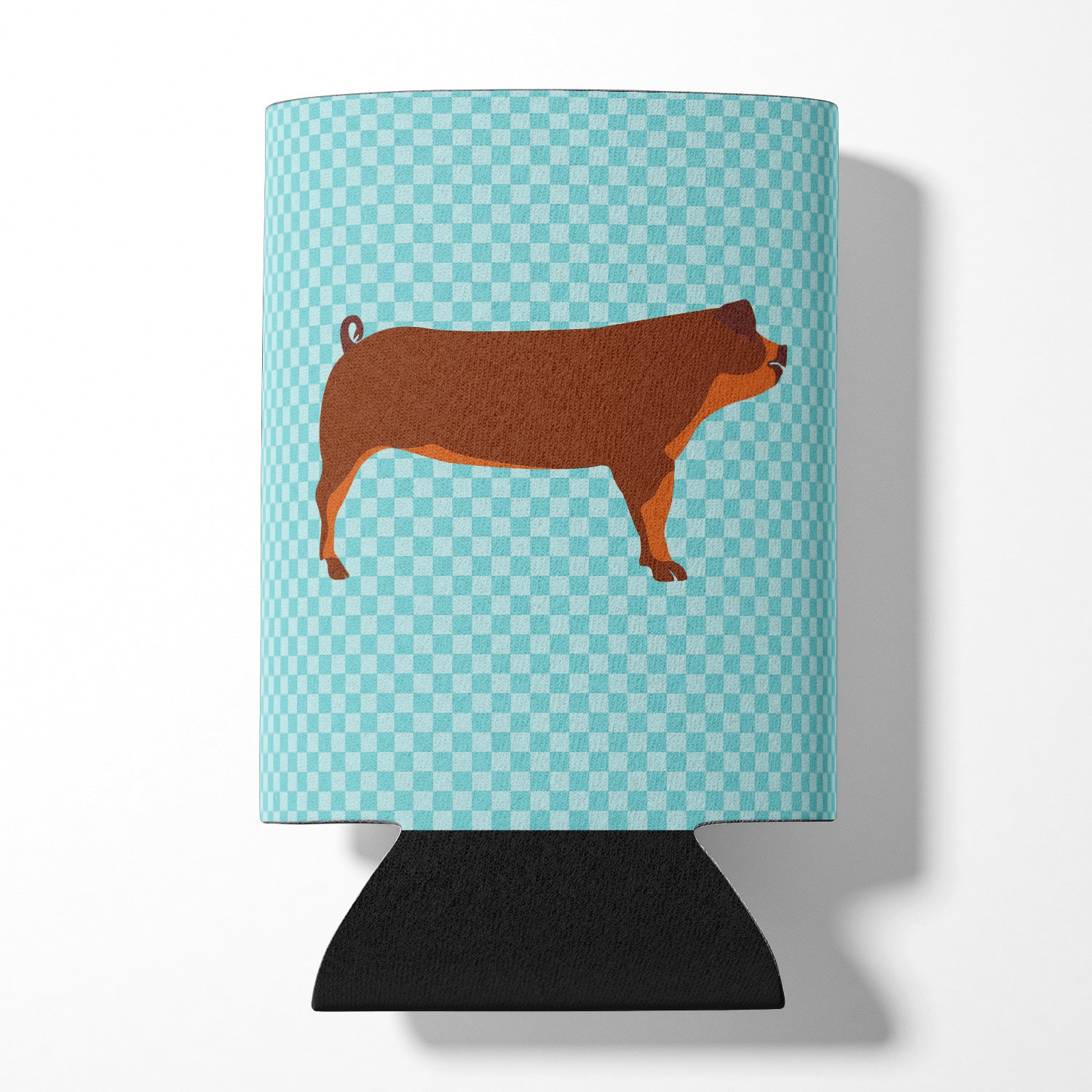 Duroc Pig Blue Check Can or Bottle Hugger Cooler Sleeve for Standard 12 oz Cans, Insulated Foam Beer & Soda Can Hugger Reusable