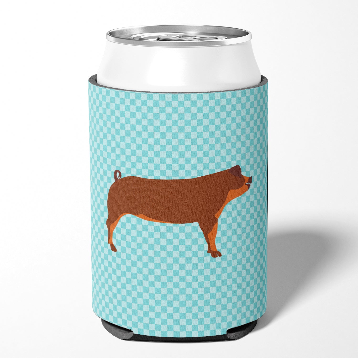 Duroc Pig Blue Check Can or Bottle Hugger Cooler Sleeve for Standard 12 oz Cans, Insulated Foam Beer & Soda Can Hugger Reusable
