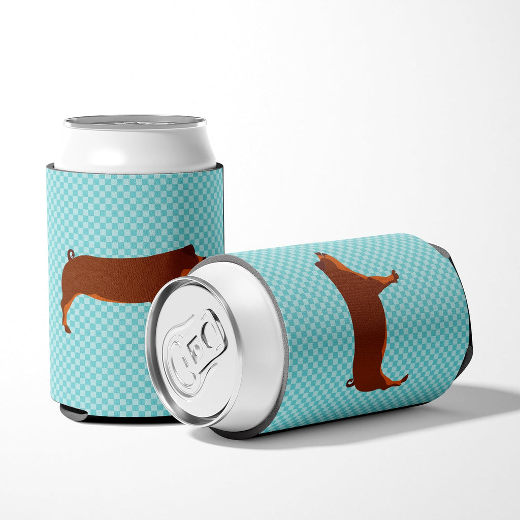 Duroc Pig Blue Check Can or Bottle Hugger Cooler Sleeve for Standard 12 oz Cans, Insulated Foam Beer & Soda Can Hugger Reusable