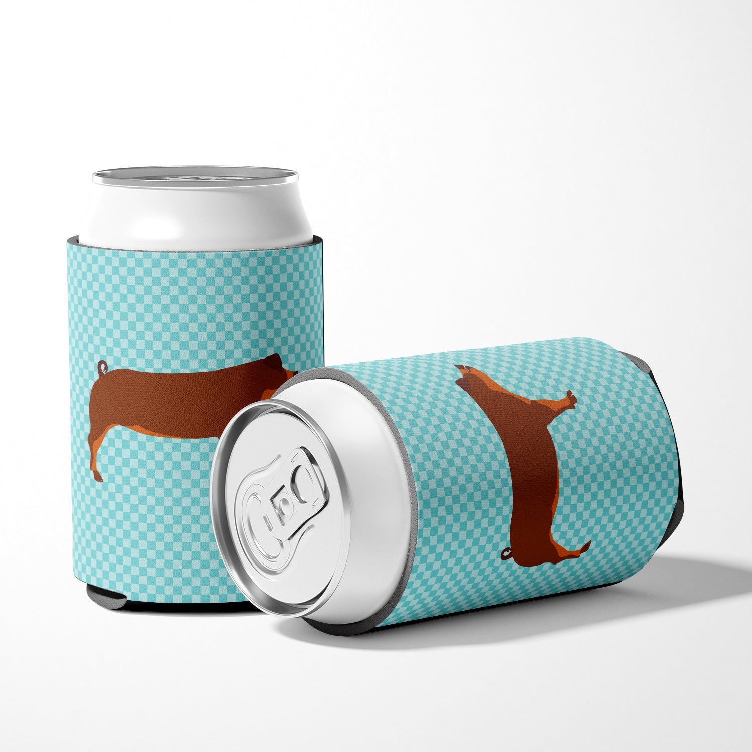 Duroc Pig Blue Check Can or Bottle Hugger Cooler Sleeve for Standard 12 oz Cans, Insulated Foam Beer & Soda Can Hugger Reusable