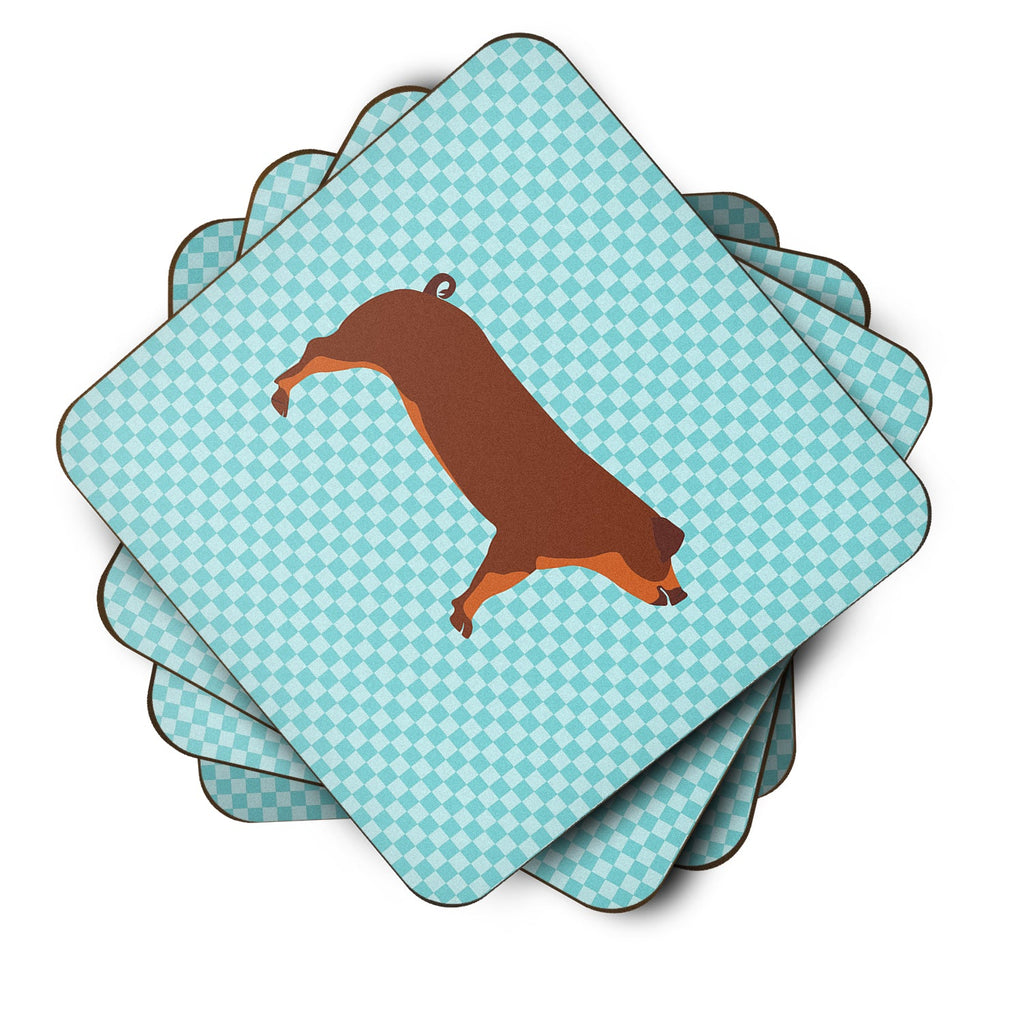Duroc Pig Blue Check Foam Coasters Set of 4 Cup Coasters for Indoor Outdoor, Tabletop Protection, Anti Slip, Mouse pad Material