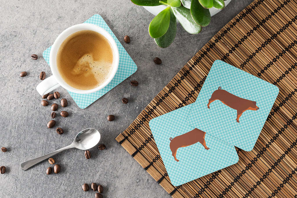 Duroc Pig Blue Check Foam Coasters Set of 4 Cup Coasters for Indoor Outdoor, Tabletop Protection, Anti Slip, Mouse pad Material