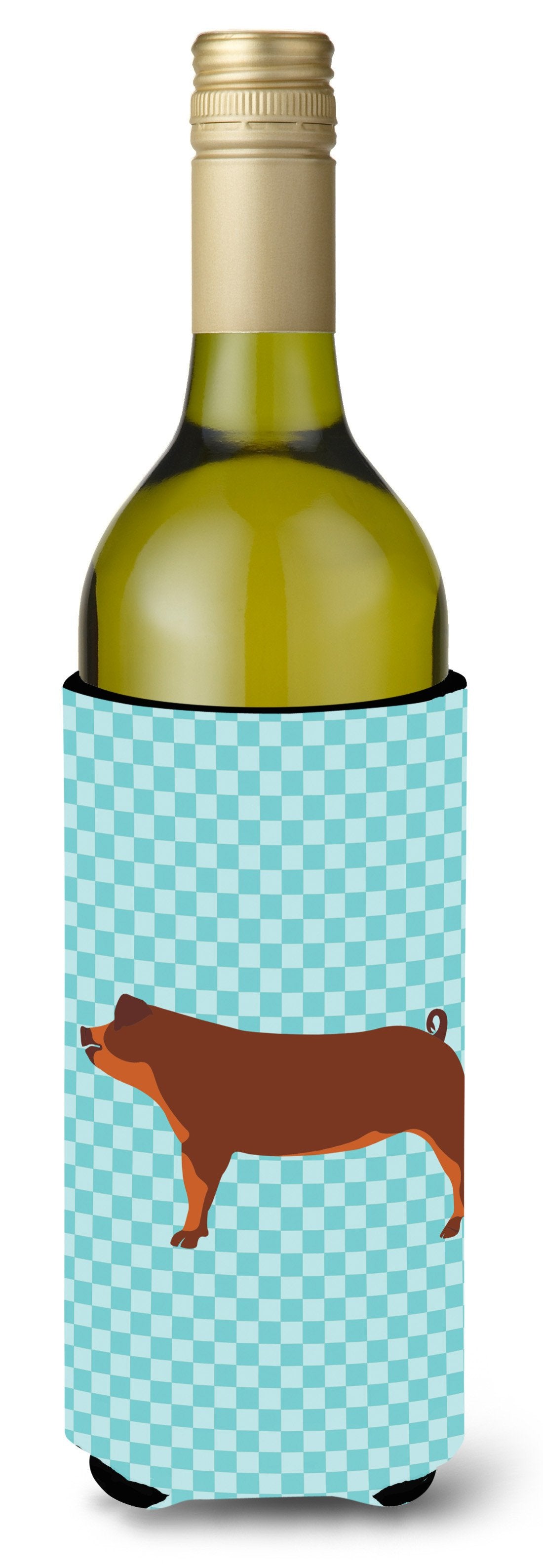 Duroc Pig Blue Check Wine Bottle Hugger Gift Sleeve for Standard 750 ml Bottles, Insulated Reusable Also Fits Mini Shot & Pint Bottles