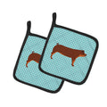 Duroc Pig Blue Check Pot Holder Set of 2 Heat Resistant Quilted Hot Pads 7.5 x 7.5 Inch, Insulated Kitchen Trivets for Cooking & Baking