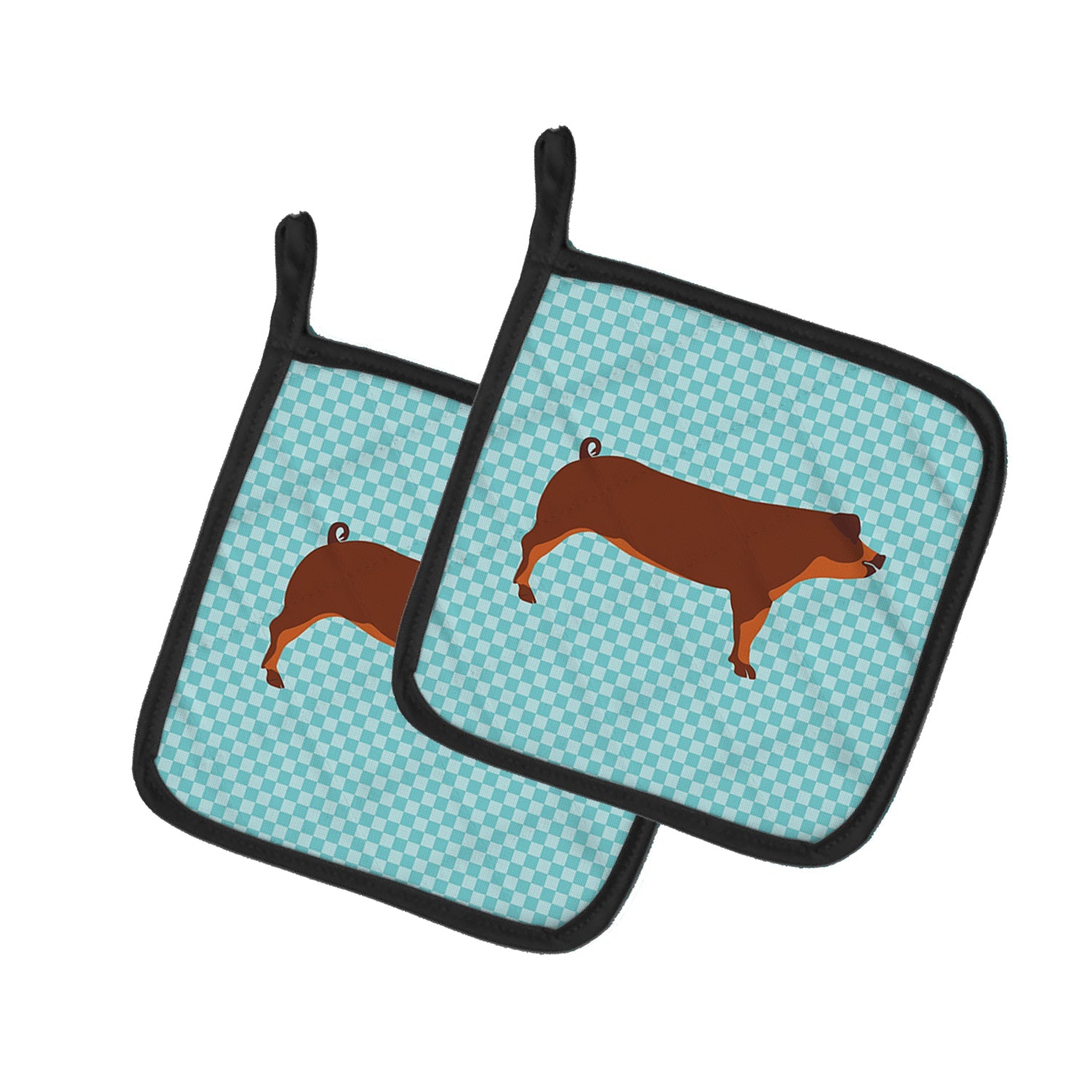 Duroc Pig Blue Check Pot Holder Set of 2 Heat Resistant Quilted Hot Pads 7.5 x 7.5 Inch, Insulated Kitchen Trivets for Cooking & Baking