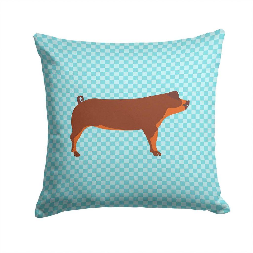 Duroc Pig Blue Check Decorative Throw Pillow 14x14 Indoor Outdoor Accent Cushion, Fabric Cover with Insert for Sofa, Bed, Porch & Living Room