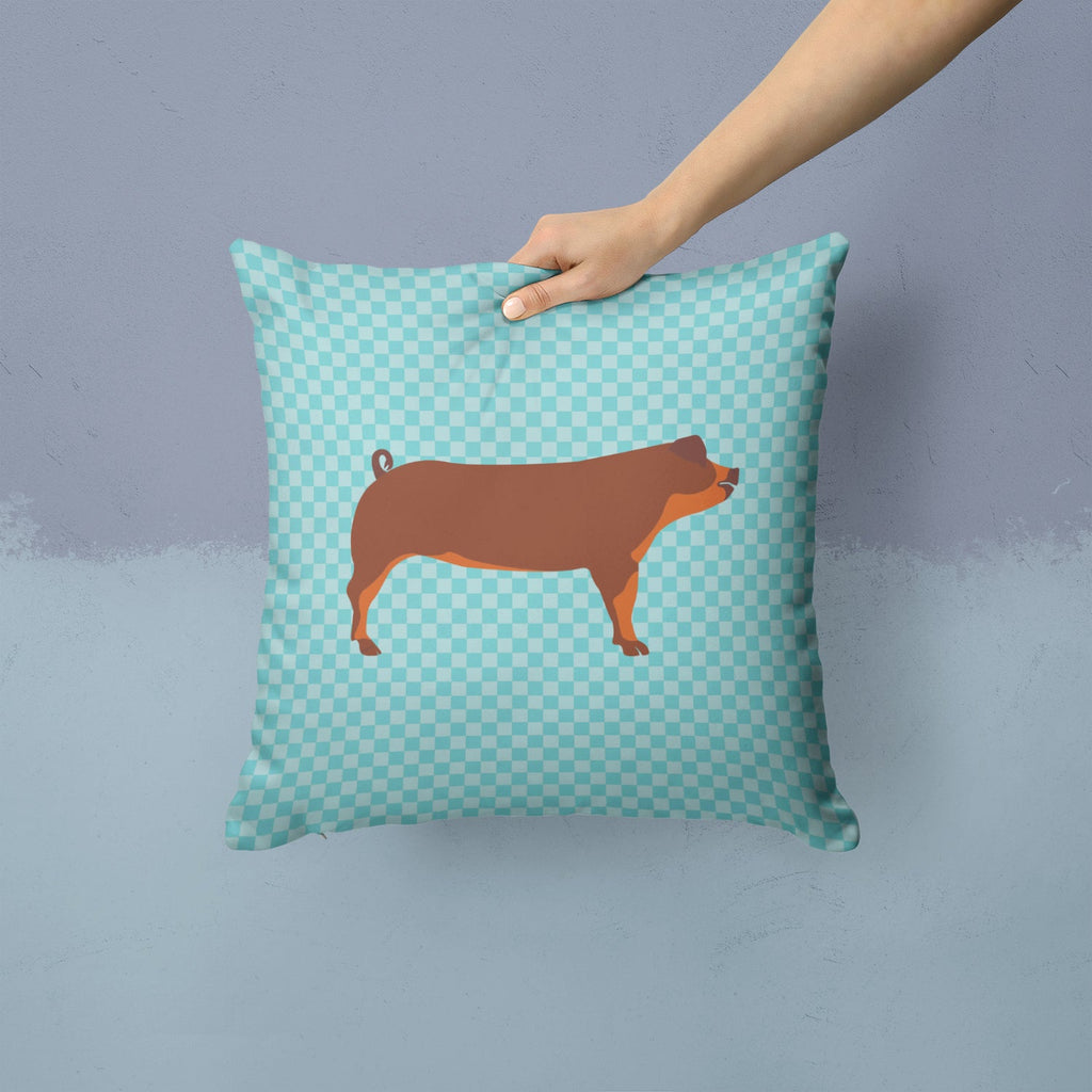 Duroc Pig Blue Check Decorative Throw Pillow 14x14 Indoor Outdoor Accent Cushion, Fabric Cover with Insert for Sofa, Bed, Porch & Living Room