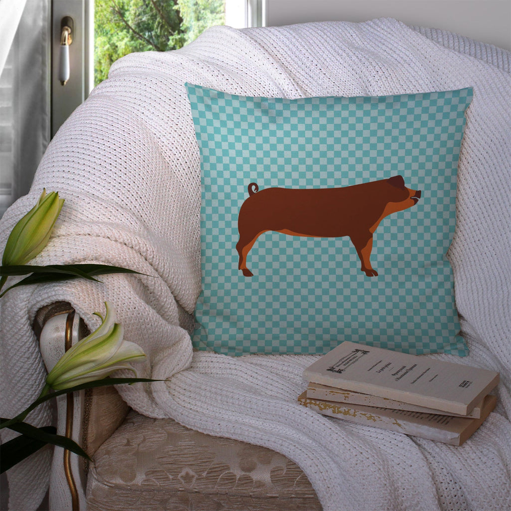 Duroc Pig Blue Check Decorative Throw Pillow 14x14 Indoor Outdoor Accent Cushion, Fabric Cover with Insert for Sofa, Bed, Porch & Living Room