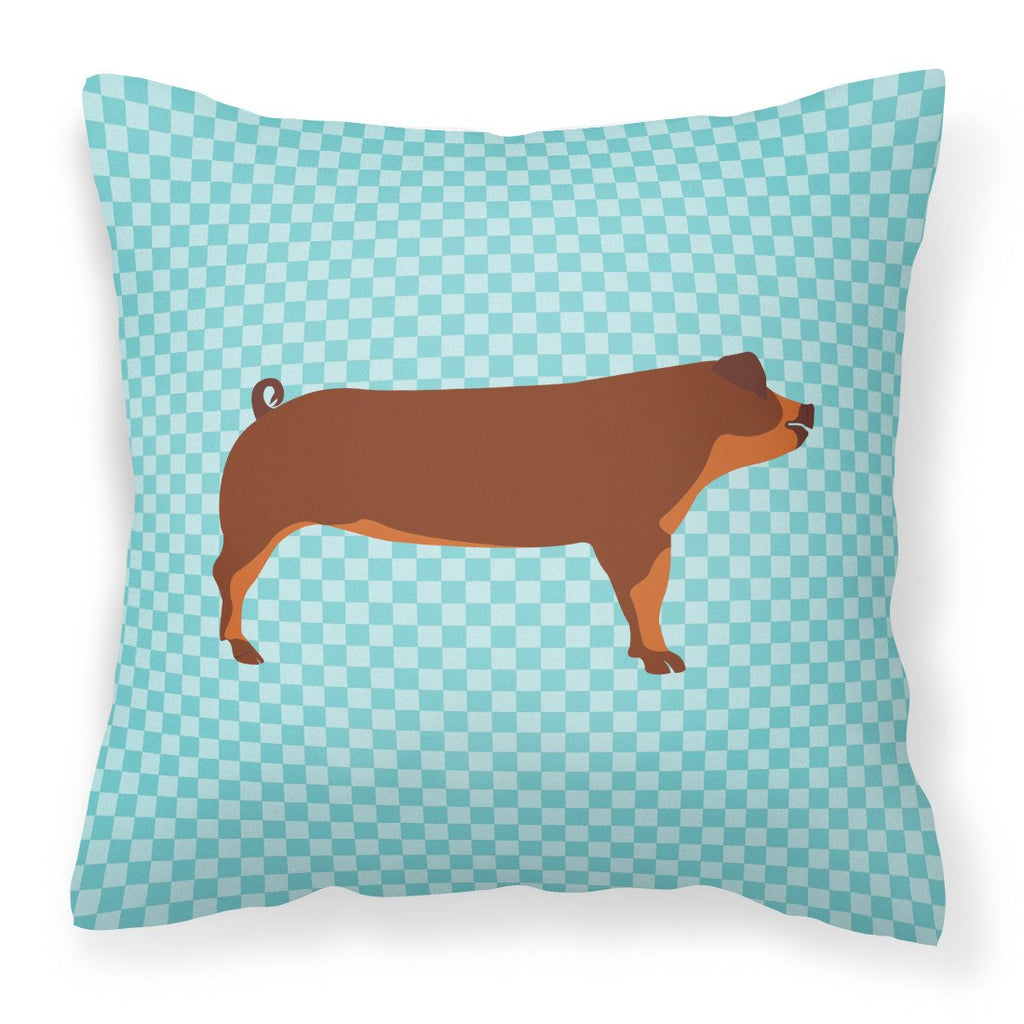 Duroc Pig Blue Check Decorative Throw Pillow 18x18 Indoor Outdoor Accent Cushion, Fabric Cover with Insert for Sofa, Bed, Porch & Living Room
