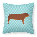 Duroc Pig Blue Check Decorative Throw Pillow 18x18 Indoor Outdoor Accent Cushion, Fabric Cover with Insert for Sofa, Bed, Porch & Living Room