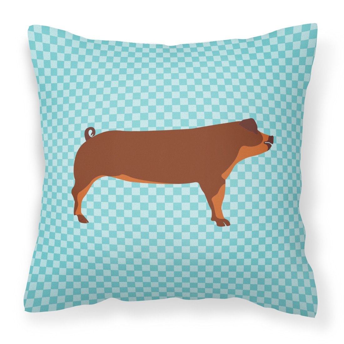 Duroc Pig Blue Check Decorative Throw Pillow 18x18 Indoor Outdoor Accent Cushion, Fabric Cover with Insert for Sofa, Bed, Porch & Living Room