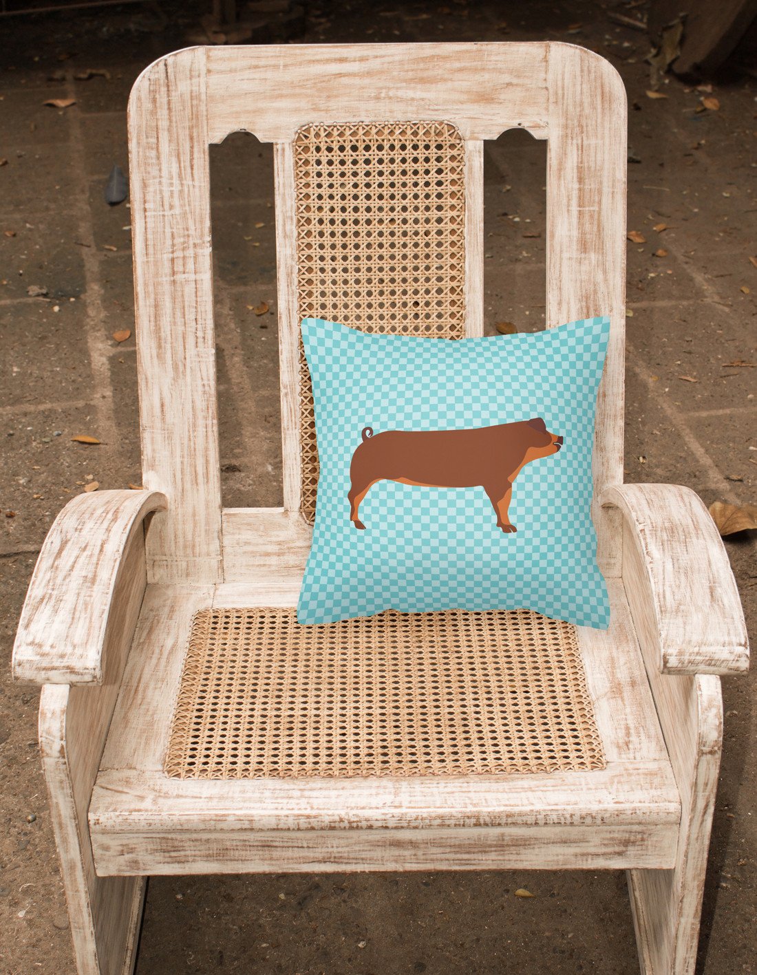 Duroc Pig Blue Check Decorative Throw Pillow 18x18 Indoor Outdoor Accent Cushion, Fabric Cover with Insert for Sofa, Bed, Porch & Living Room