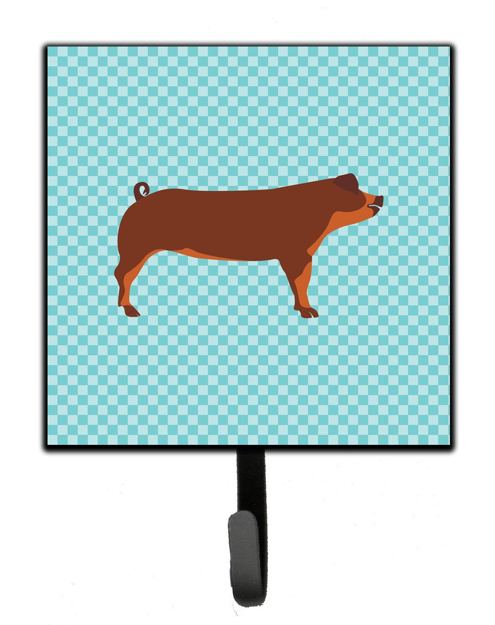 Duroc Pig Blue Check Leash or Key Holder Wall Hooks, Key Hooks Holder, Coat Rack Wall Mount, Coat Hooks, Hooks for Hanging Keys, Towels, Aprons, Leashes