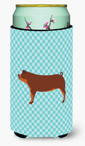 Duroc Pig Blue Check Tall Boy Hugger Can Cooler Sleeve Machine Washable Drink Collapsible Insulator Beverage Insulated Holder