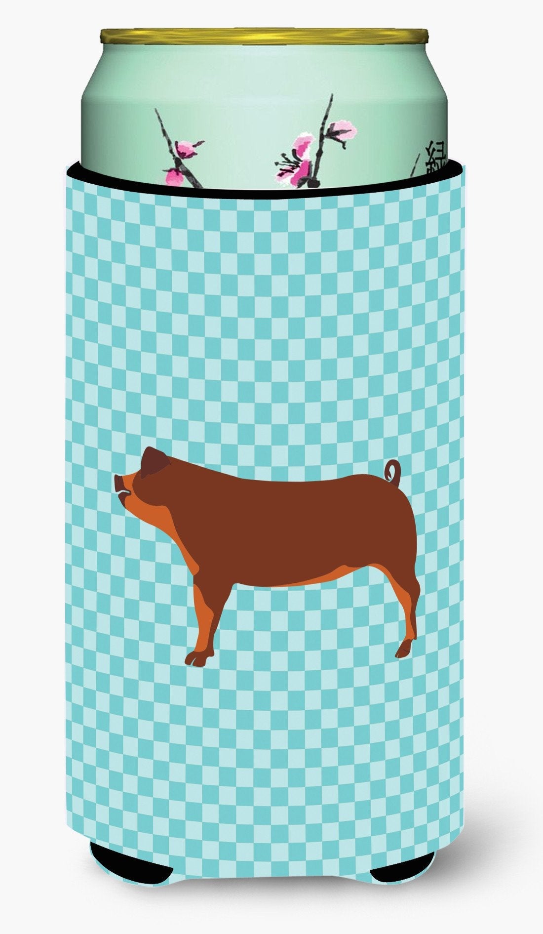 Duroc Pig Blue Check Tall Boy Hugger Can Cooler Sleeve Machine Washable Drink Collapsible Insulator Beverage Insulated Holder