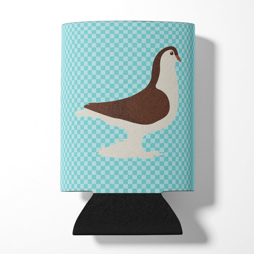 Large Pigeon Blue Check Can or Bottle Hugger Cooler Sleeve for Standard 12 oz Cans, Insulated Foam Beer & Soda Can Hugger Reusable