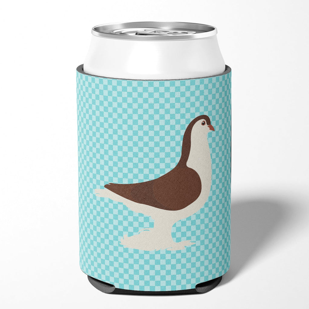 Large Pigeon Blue Check Can or Bottle Hugger Cooler Sleeve for Standard 12 oz Cans, Insulated Foam Beer & Soda Can Hugger Reusable