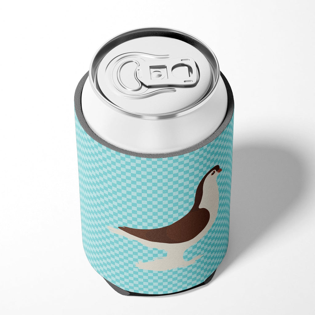 Large Pigeon Blue Check Can or Bottle Hugger Cooler Sleeve for Standard 12 oz Cans, Insulated Foam Beer & Soda Can Hugger Reusable